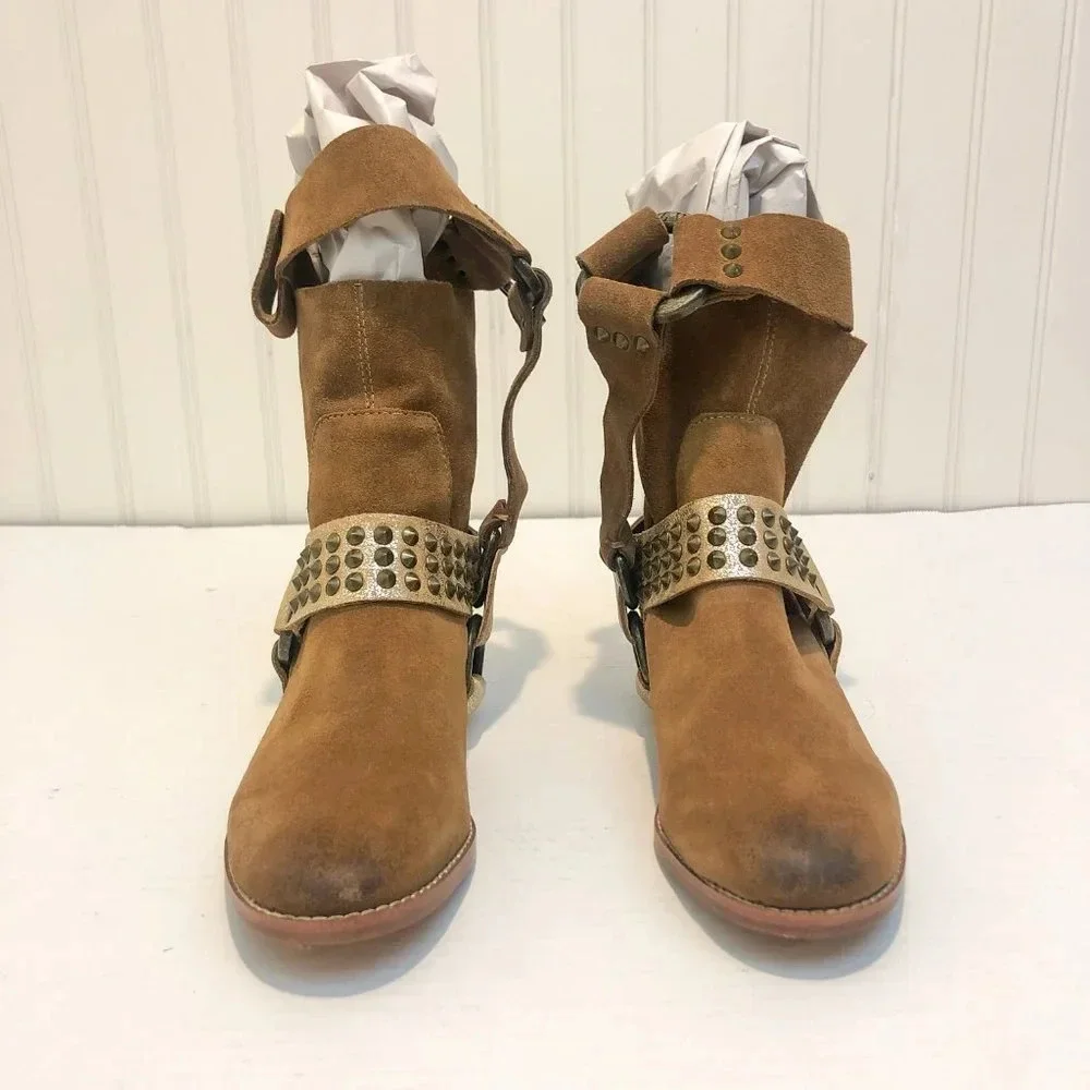 NEW RARE Zadig & Voltaire Arcade Studded Western Suede Harness Ankle Booties 5 - Picture 4 of 15